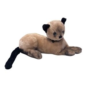 Vintage Dakin Siamese Cat Plush Stuffed Animal Blue Eyes Reclining 11 Inch 60's
